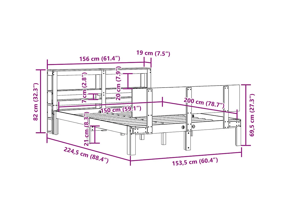 Bettgestell mit Kopfteil ohne Matratze 150x200 cm