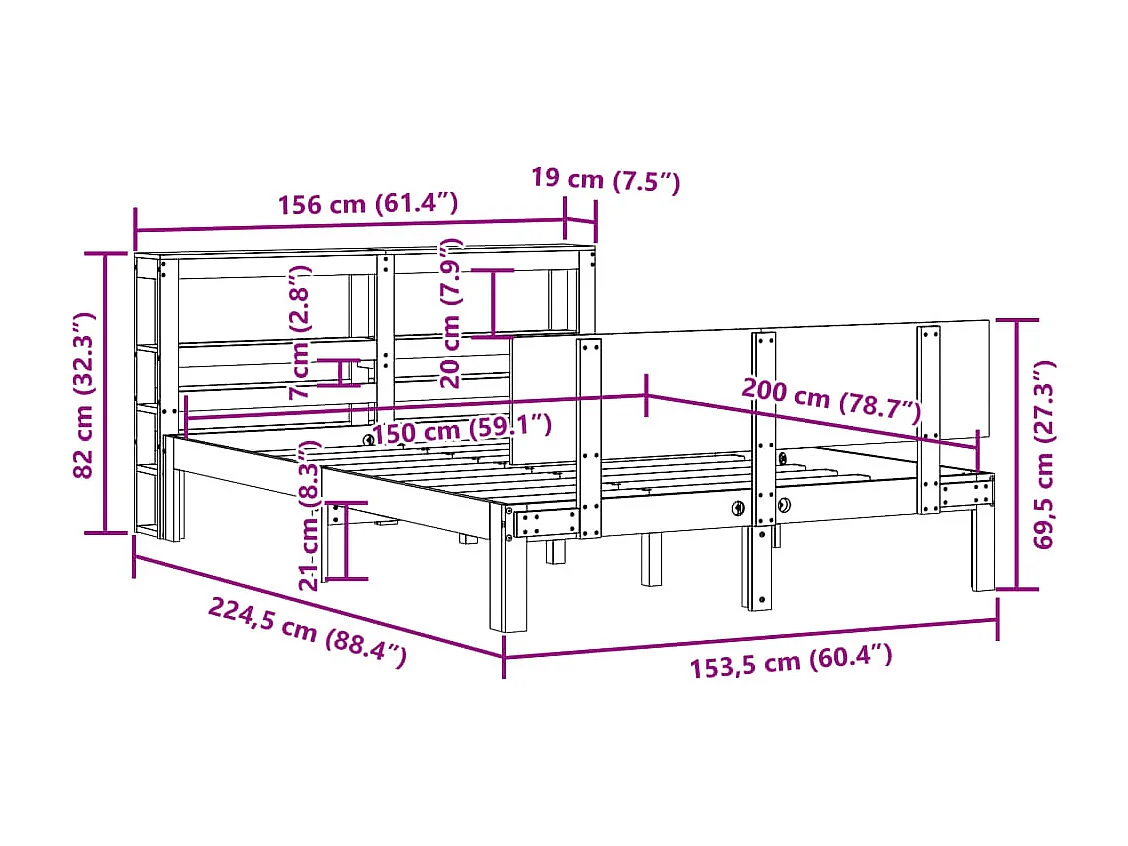 Bedframe met hoofdbord massief grenenhout 150x200 cm
