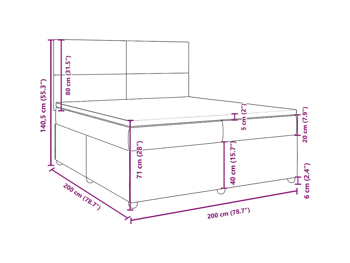 Sommier à lattes de lit avec matelas Gris clair 200x200cm Tissu