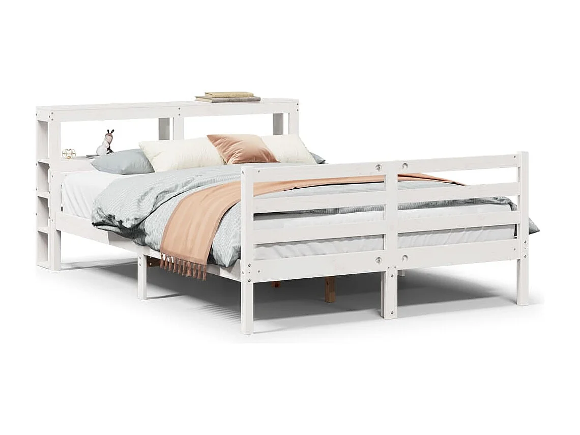 Bedframe met hoofdbord massief grenenhout wit 150x200 cm
