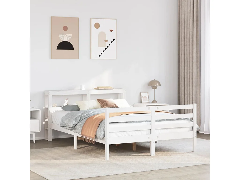 Estrutura de cama c/ cabeceira 150x200 cm pinho maciço branco