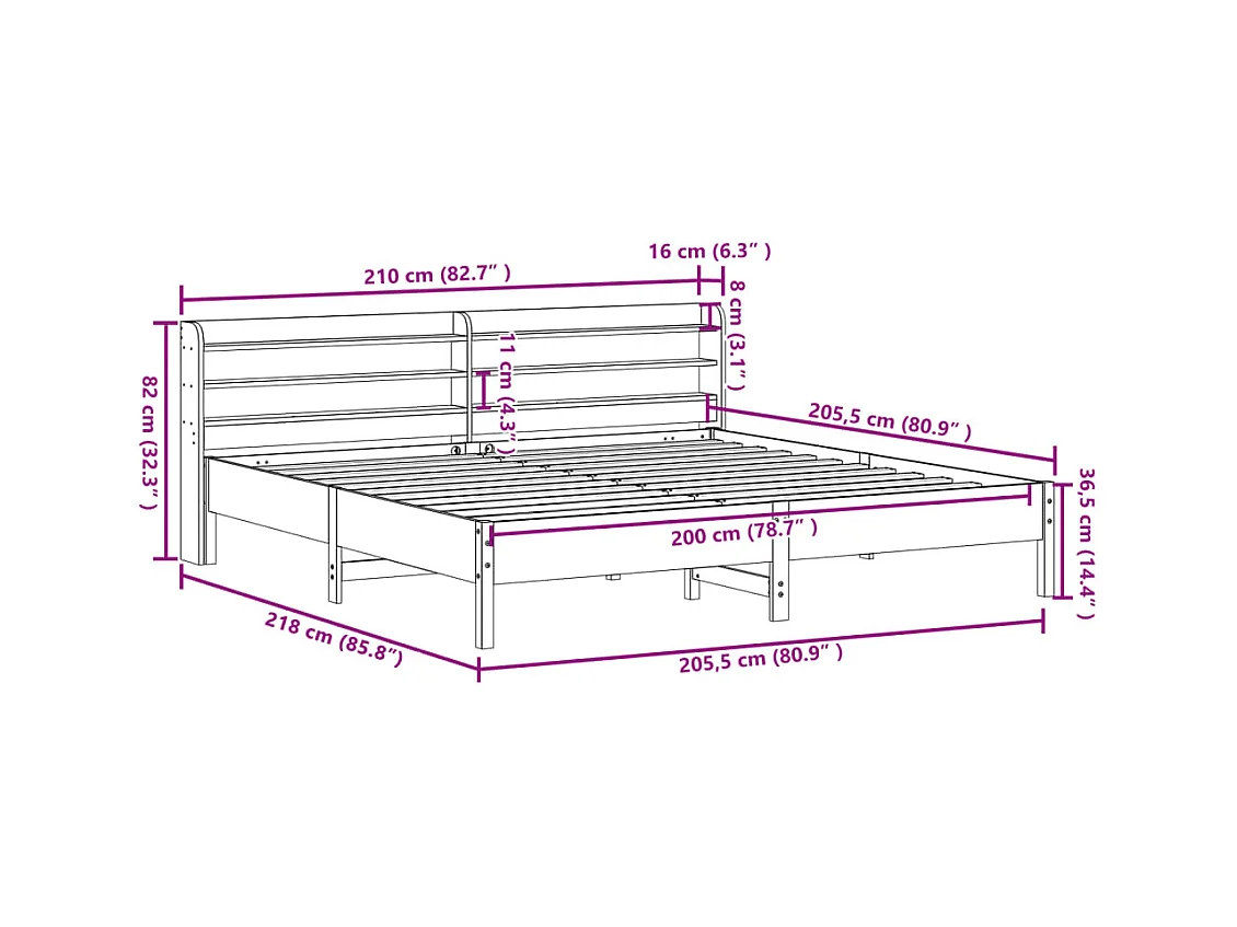 Cadre de lit sans matelas blanc 200x200 cm bois massif de pin