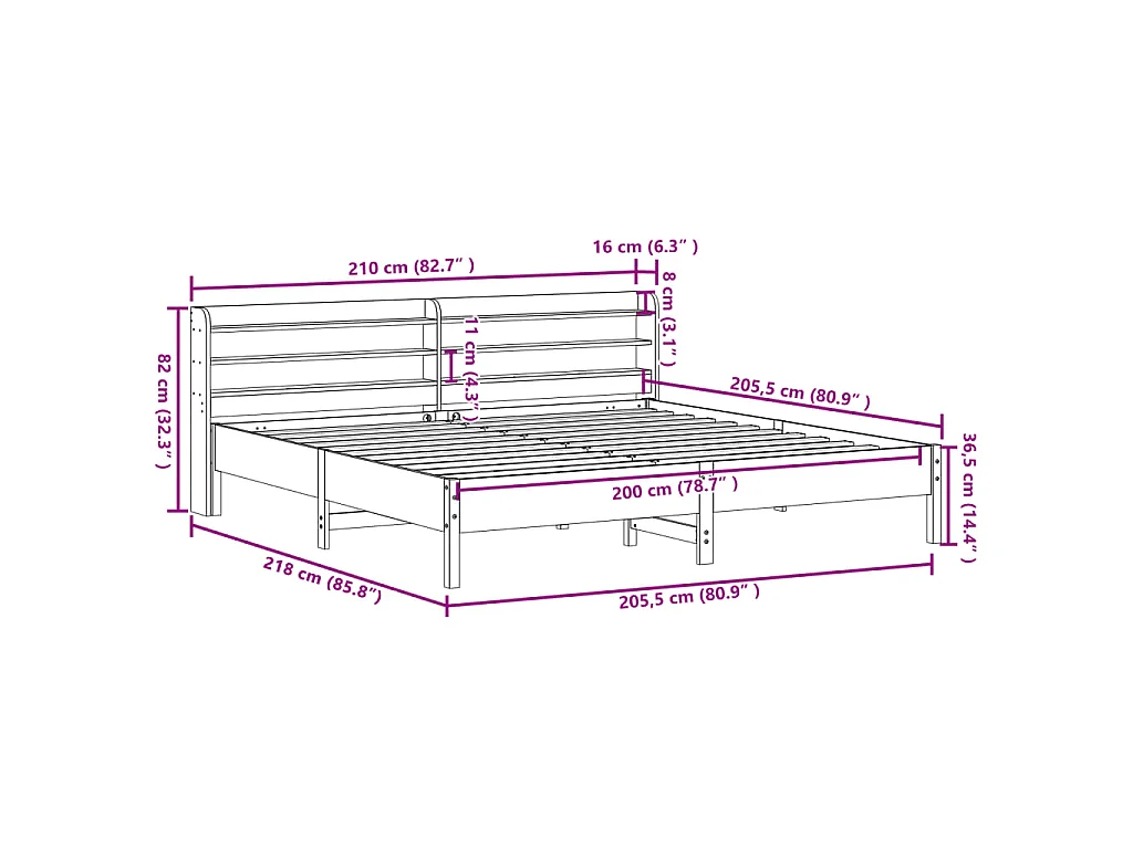 Bedframe zonder matras massief grenenhout wit 200x200 cm