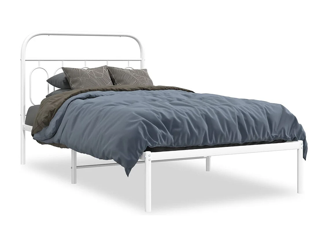 Cadre de lit métal sans matelas et tête de lit blanc 107x203 cm