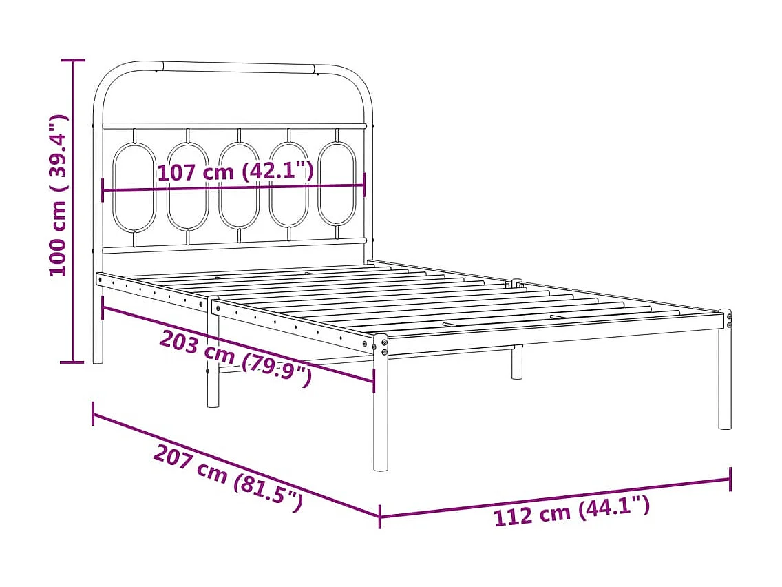 Cadre de lit métal sans matelas et tête de lit blanc 107x203 cm