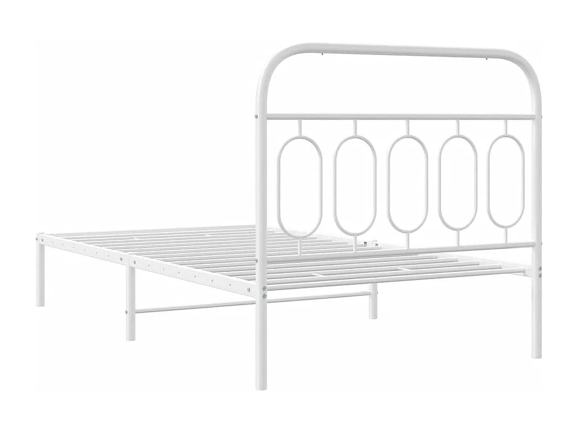 Cadre de lit métal sans matelas et tête de lit blanc 107x203 cm