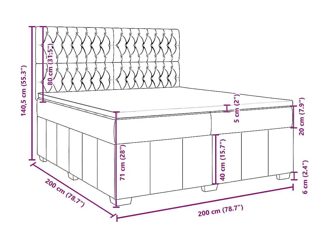 Cama box spring con colchón tela gris oscuro 200x200 cm