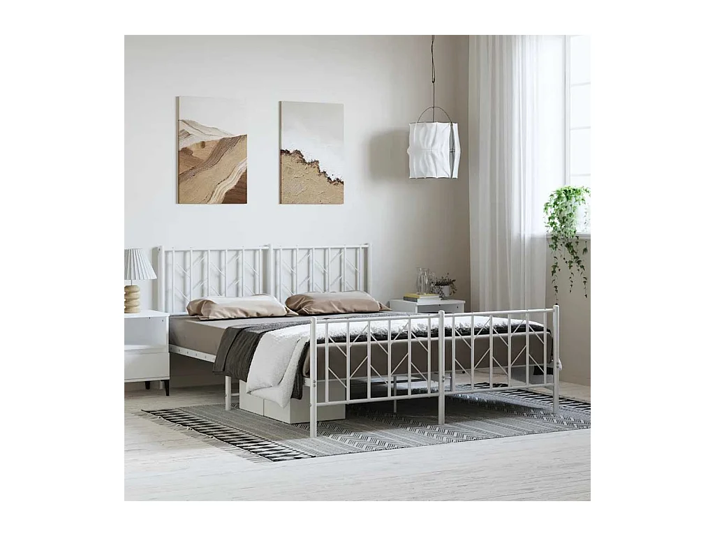 Giroletto con Testiera e Pediera Metallo Bianco 193x203 cm