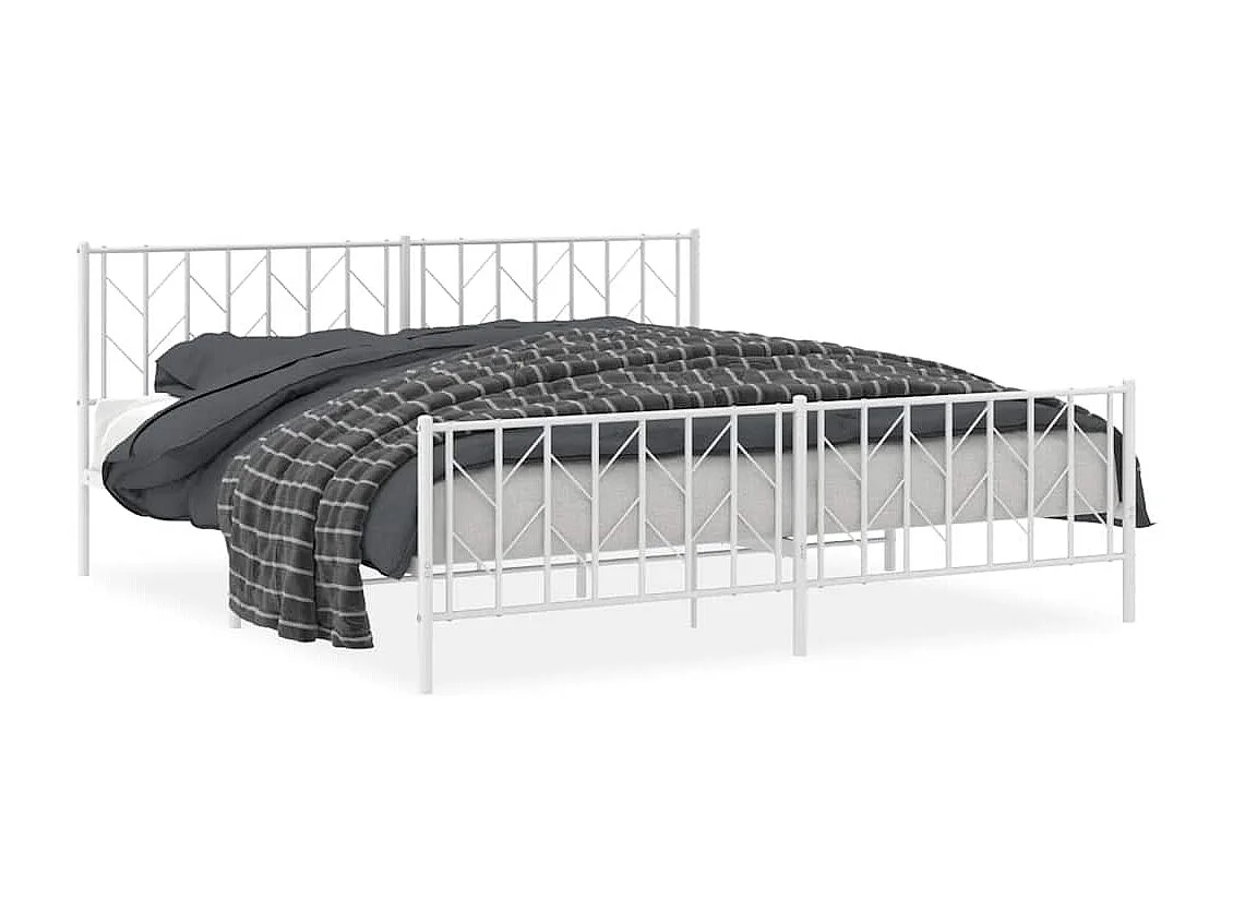 Cadre de lit métal sans matelas et pied de lit blanc 193x203 cm