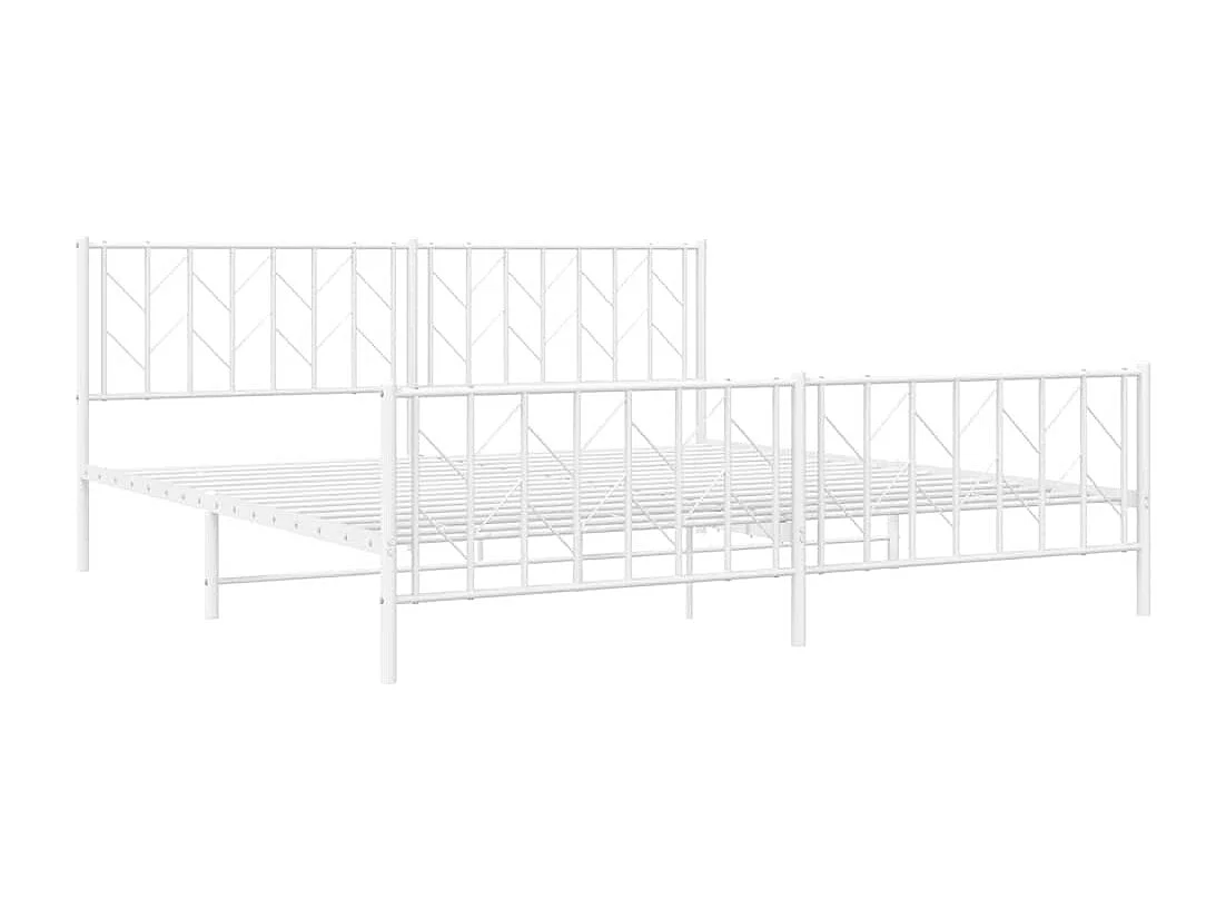 Cadre de lit métal sans matelas et pied de lit blanc 193x203 cm