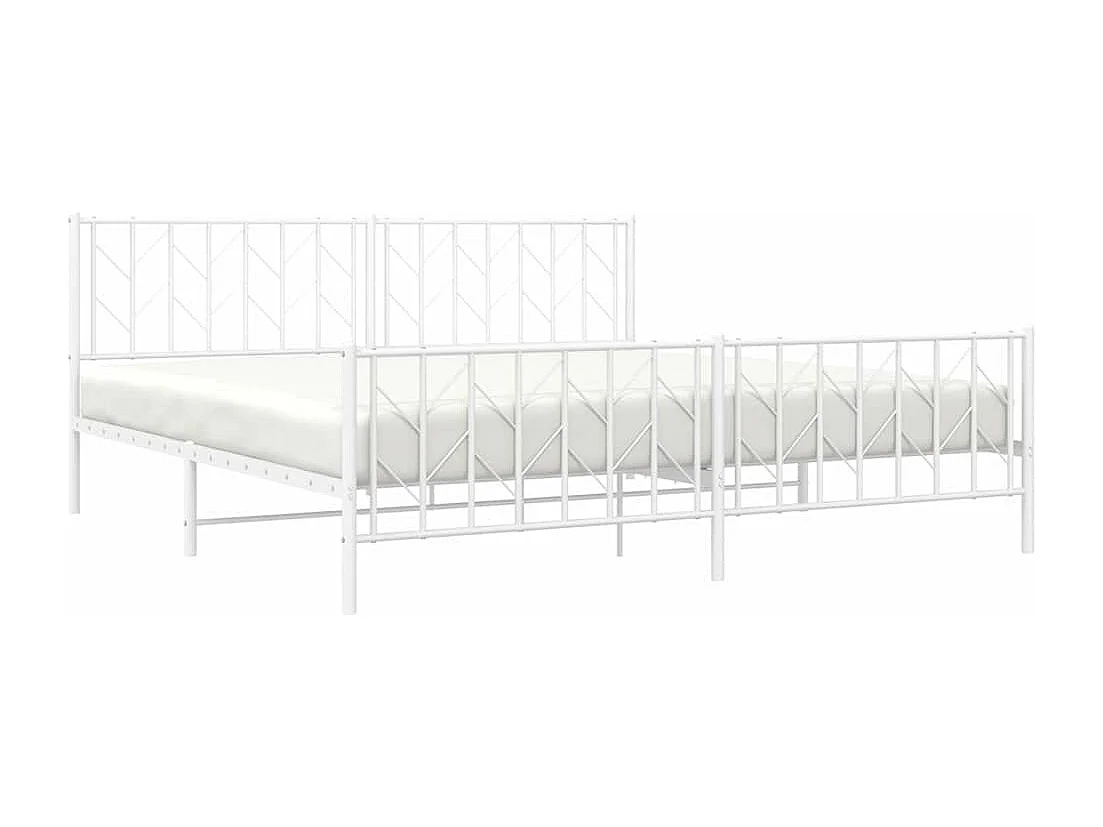 Cadre de lit métal sans matelas et pied de lit blanc 193x203 cm