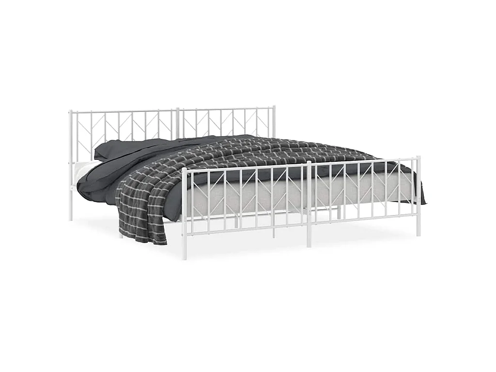 Cadre de lit métal sans matelas et pied de lit blanc 193x203 cm