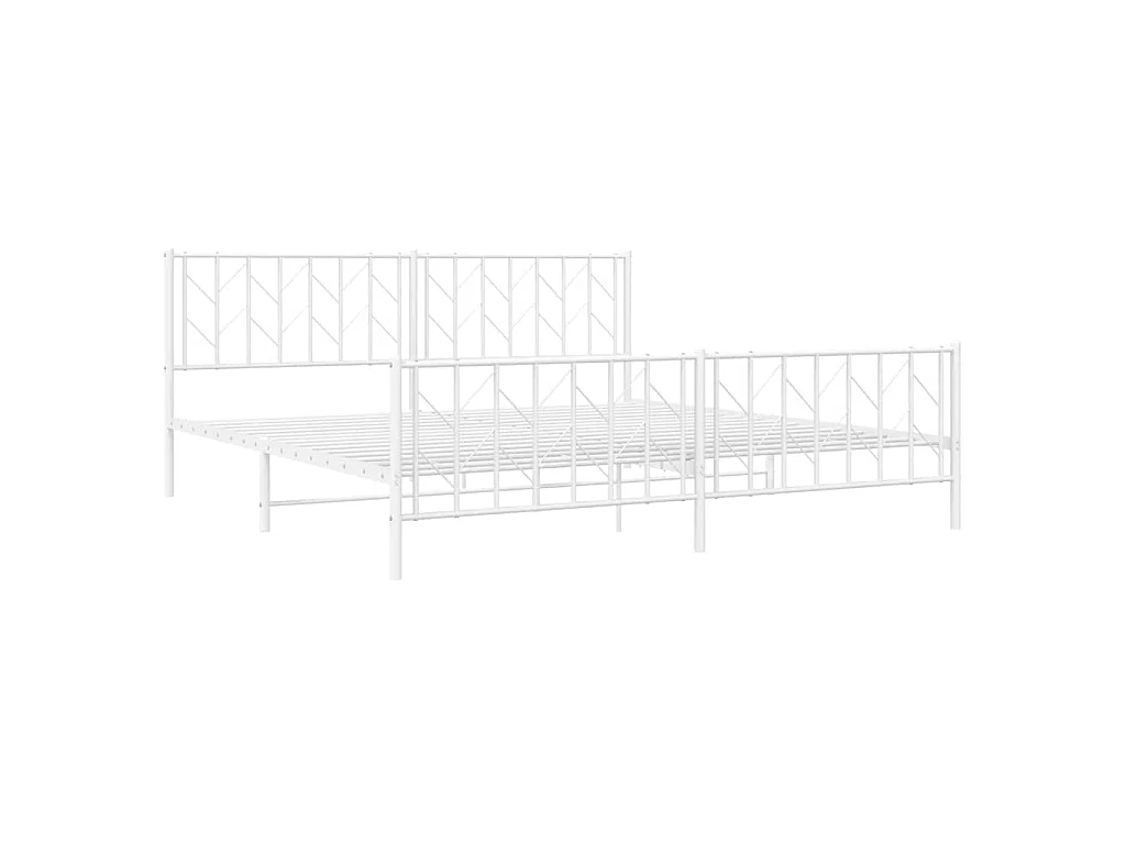 Cadre de lit métal sans matelas et pied de lit blanc 193x203 cm