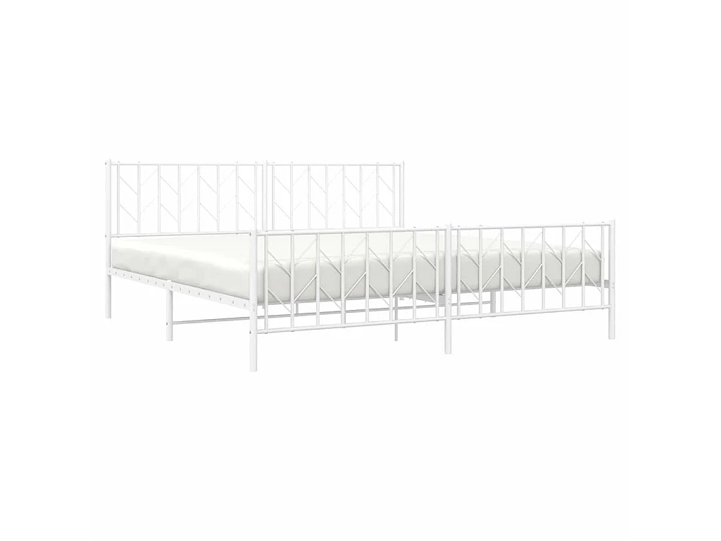 Cadre de lit métal sans matelas et pied de lit blanc 193x203 cm