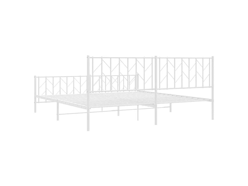 Cadre de lit métal sans matelas et pied de lit blanc 193x203 cm
