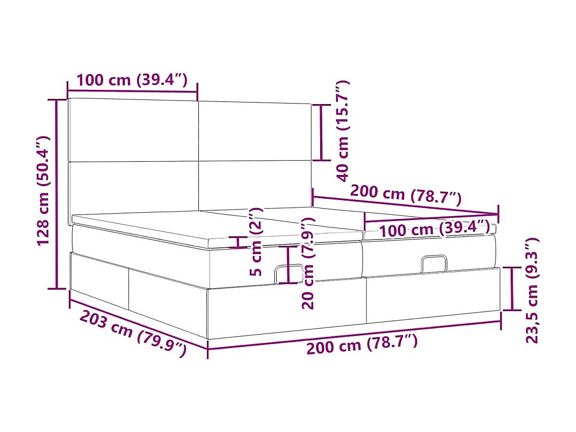Estrutura de cama otomana com colchões tecido cinzento claro