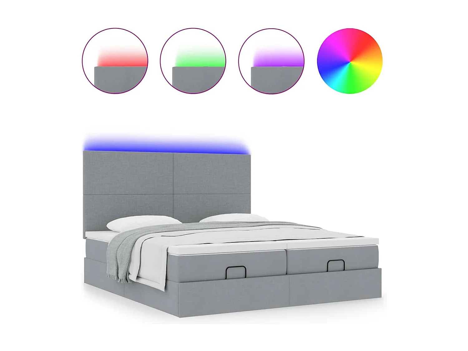 Estrutura de cama otomana com colchões tecido cinzento claro