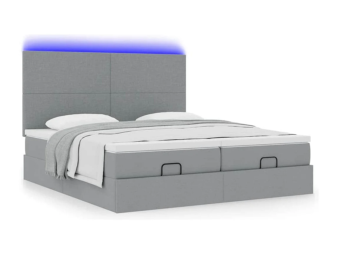 Estrutura de cama otomana com colchões tecido cinzento claro