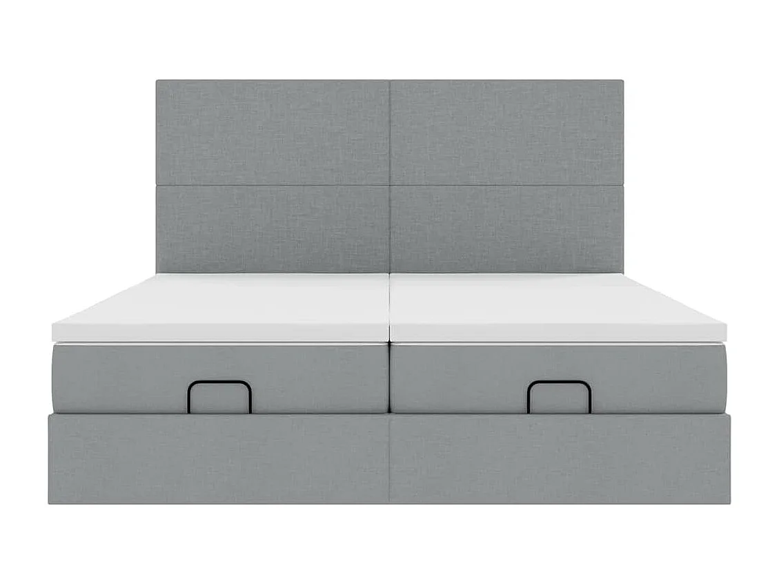 Estrutura de cama otomana com colchões tecido cinzento claro