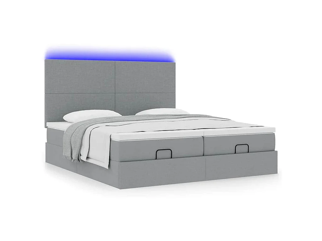 Ottoman bed met matrassen en LED's 200x200cm stof lichtgrijs