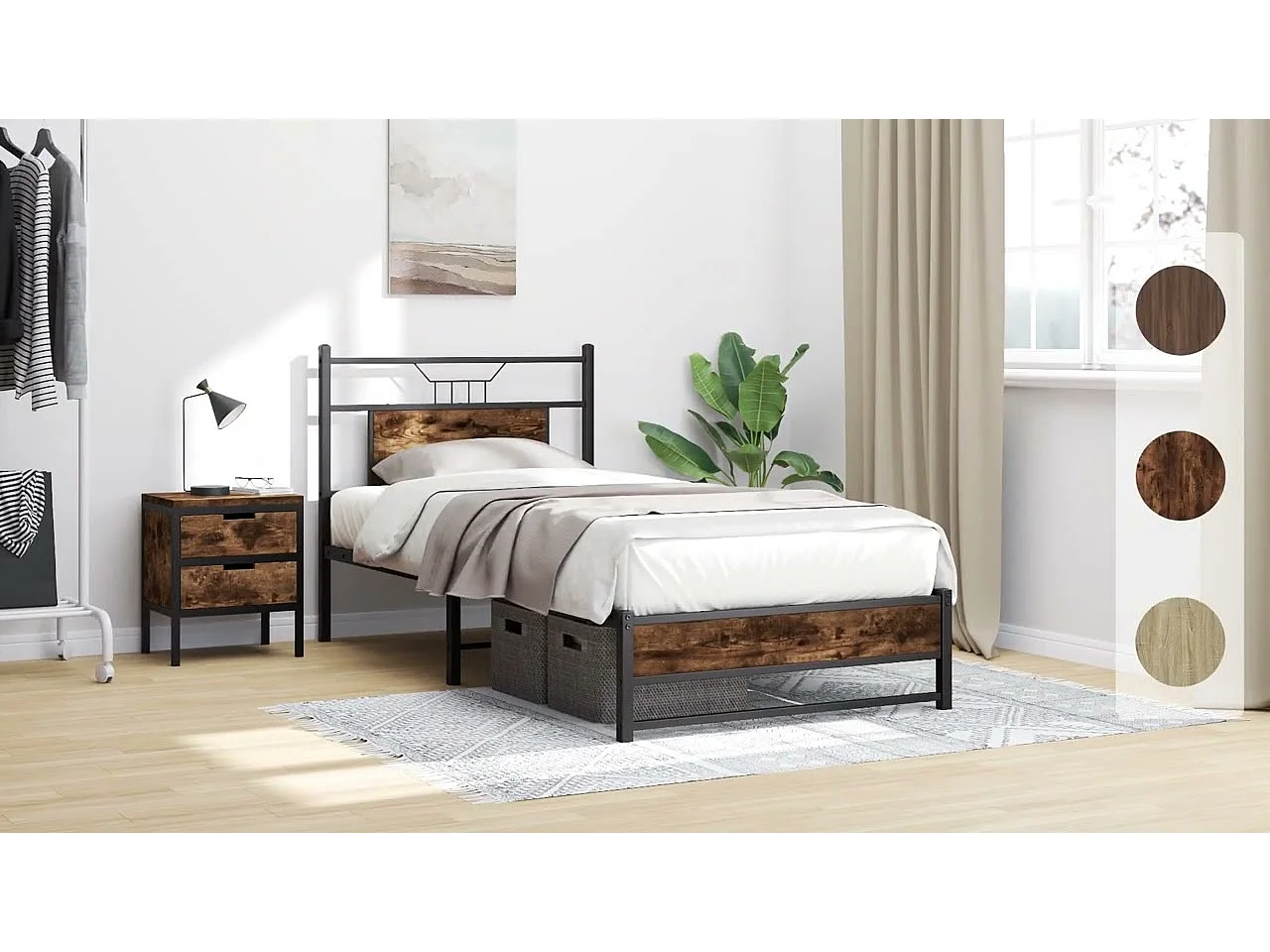 Cadre de lit sans matelas chêne fumé 107x203 cm bois ingénierie