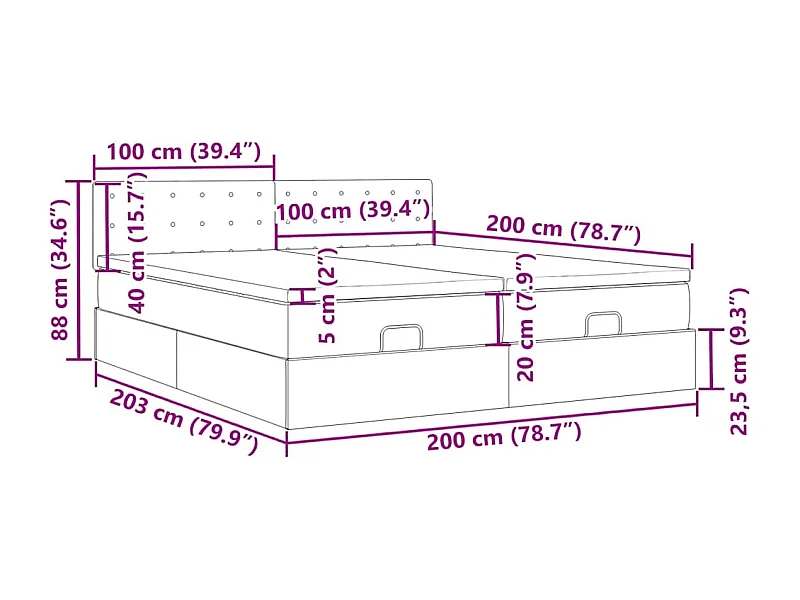 Estructura de cama otomana colchones terciopelo rosa 200x200cm