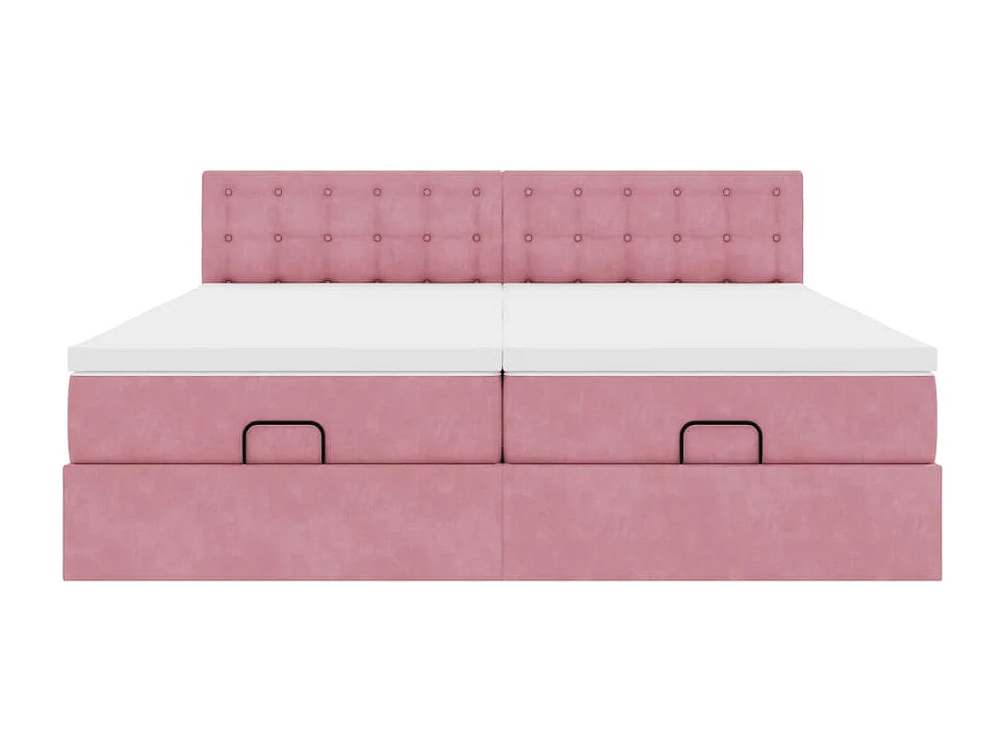 Cadre de lit ottoman avec matelas rose 200x200 cm velours