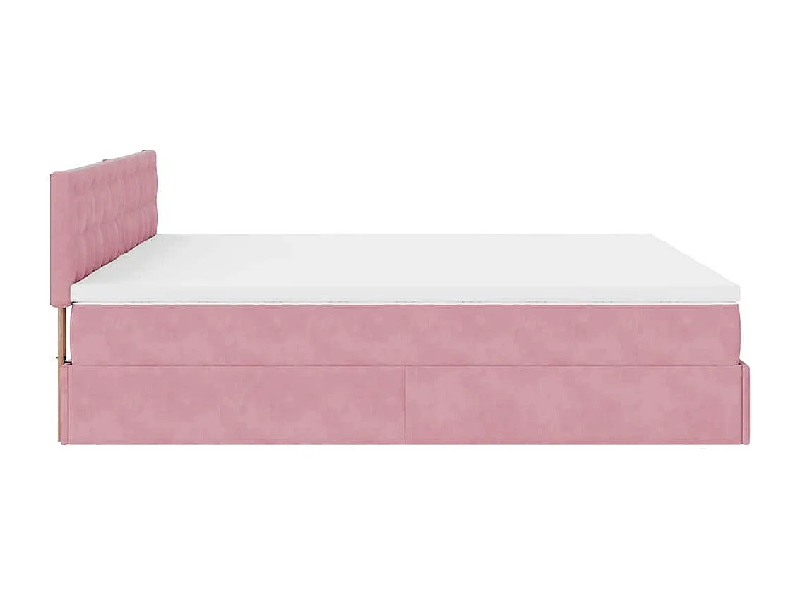 Cadre de lit ottoman avec matelas rose 200x200 cm velours