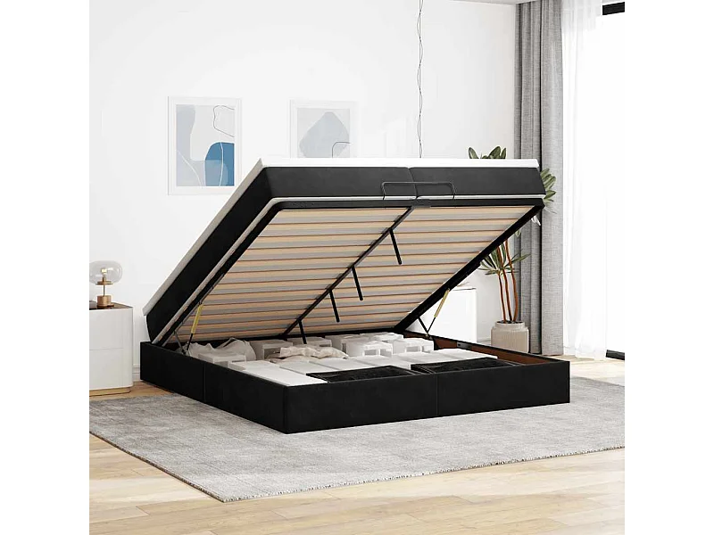 Ottoman bed met matrassen 200x200cm fluweel zwart