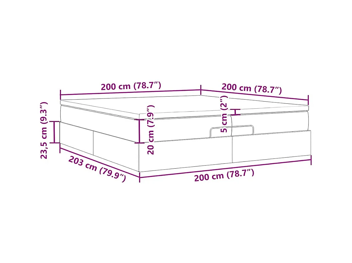Cadre de lit ottoman avec matelas noir 200x200cm velours