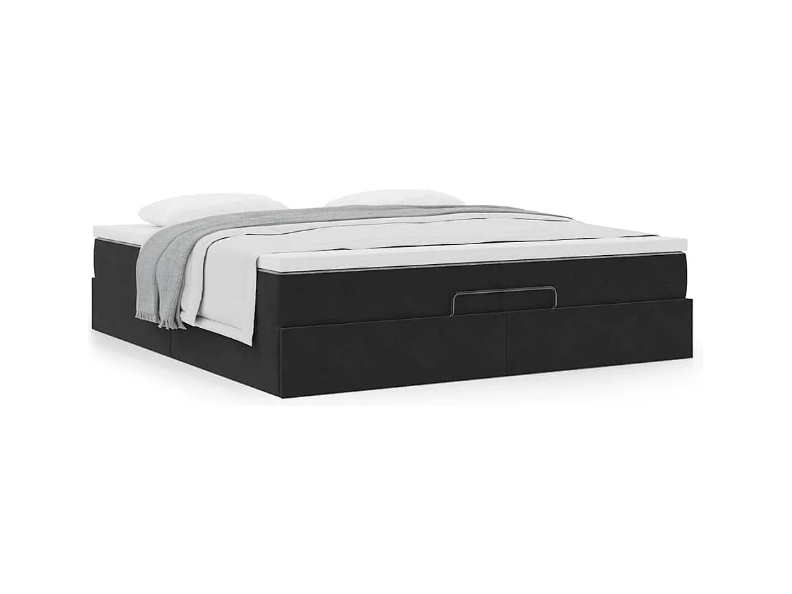 Cadre de lit ottoman avec matelas noir 200x200cm velours