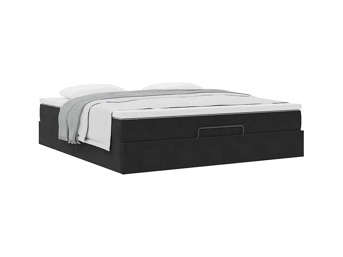 Cadre de lit ottoman avec matelas noir 200x200cm velours