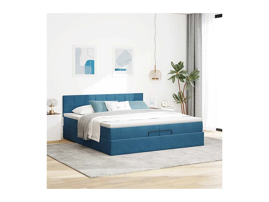 Bed poef met matrassen en leds 200x200 cm fluweel donkerblauw