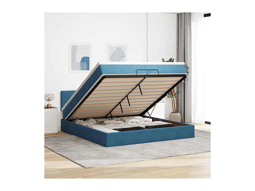 Ottoman-Bett mit Matratzen & LED Dunkelblau 200x200 cm Samt