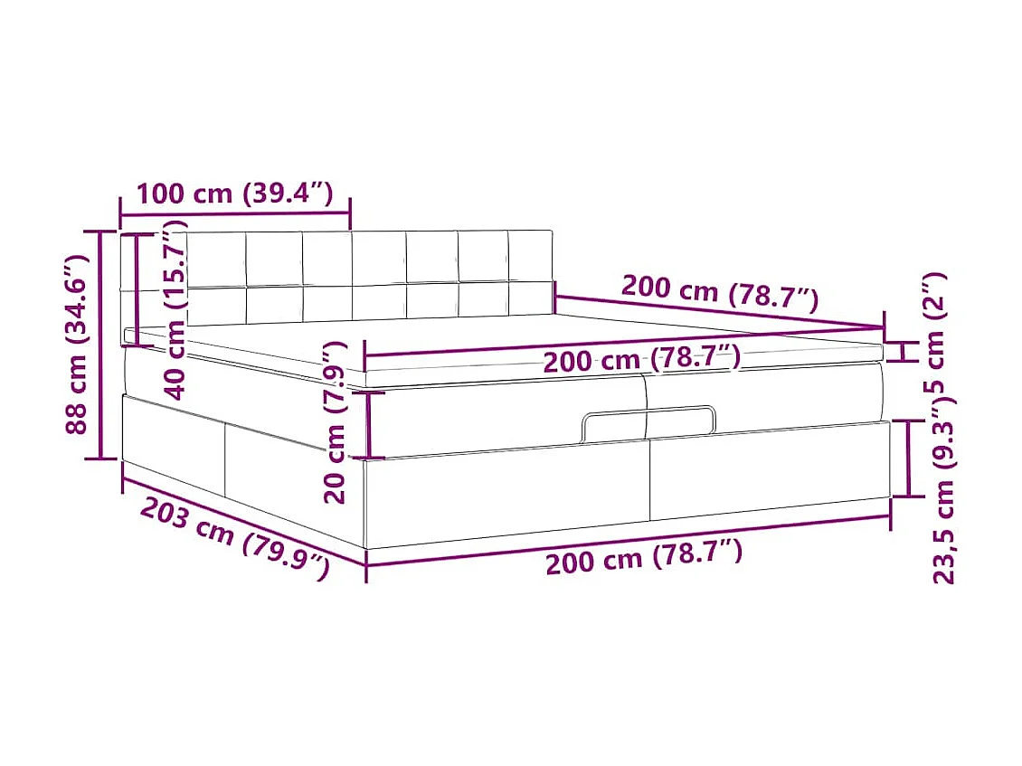 Bed poef met matrassen en leds 200x200 cm fluweel donkerblauw