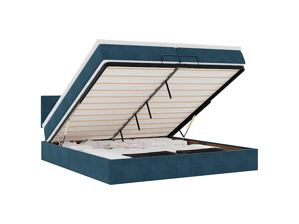 Pouf Letto con Materassi e LED Blu Scuro 200x200cm Velluto
