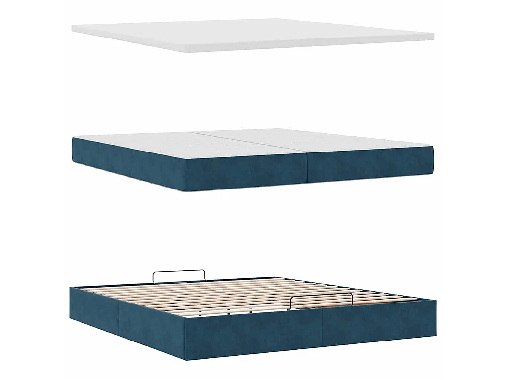 Pouf Letto con Materassi e LED Blu Scuro 200x200cm Velluto