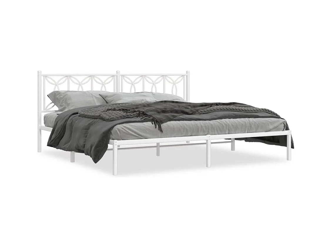 Cadre de lit métal sans matelas et tête de lit blanc 193x203 cm