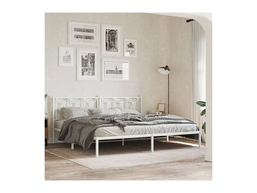 Cadre de lit métal sans matelas et tête de lit blanc 193x203 cm