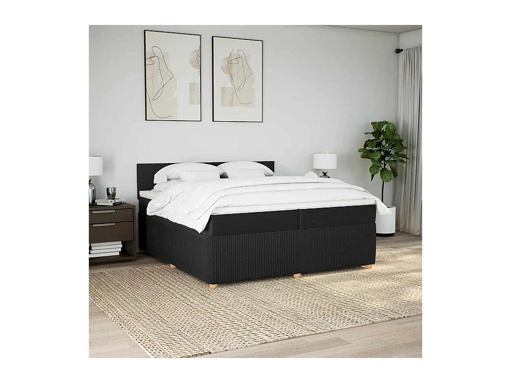 Sommier à lattes de lit avec matelas Noir 200x200 cm Tissu