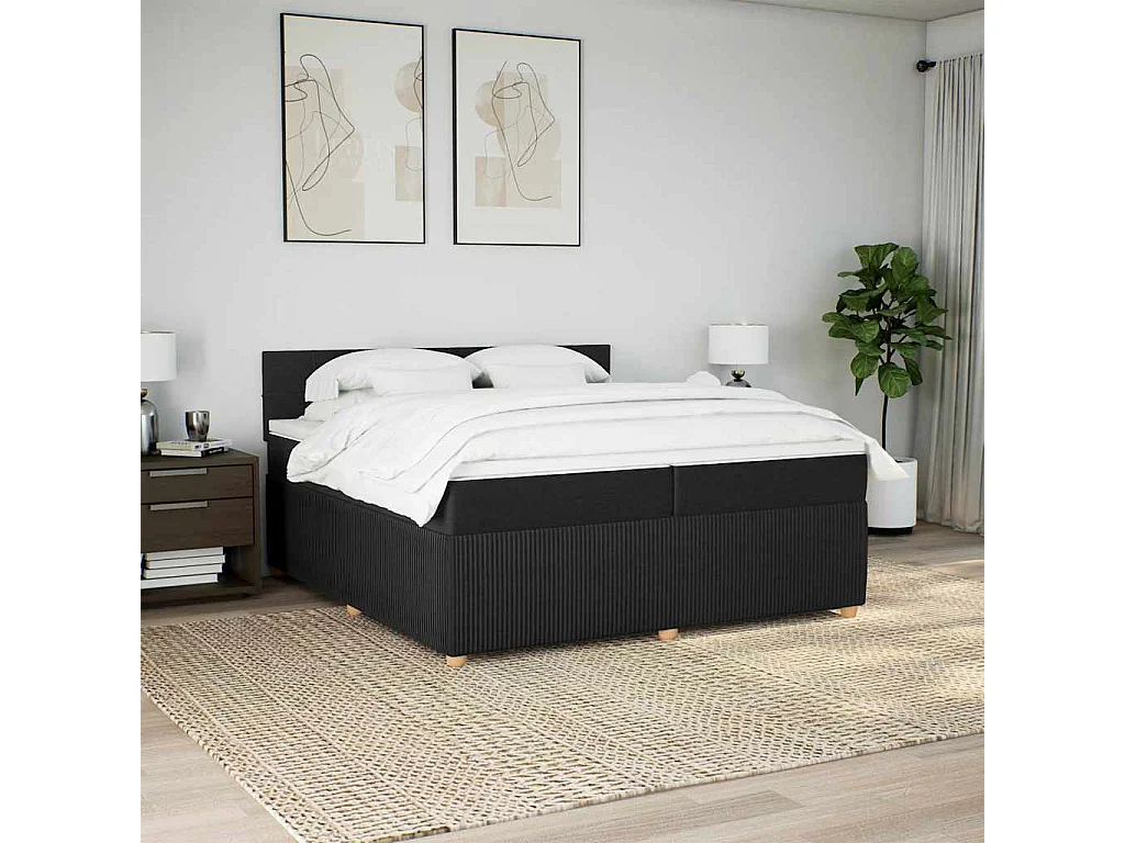 Sommier à lattes de lit avec matelas Noir 200x200 cm Tissu