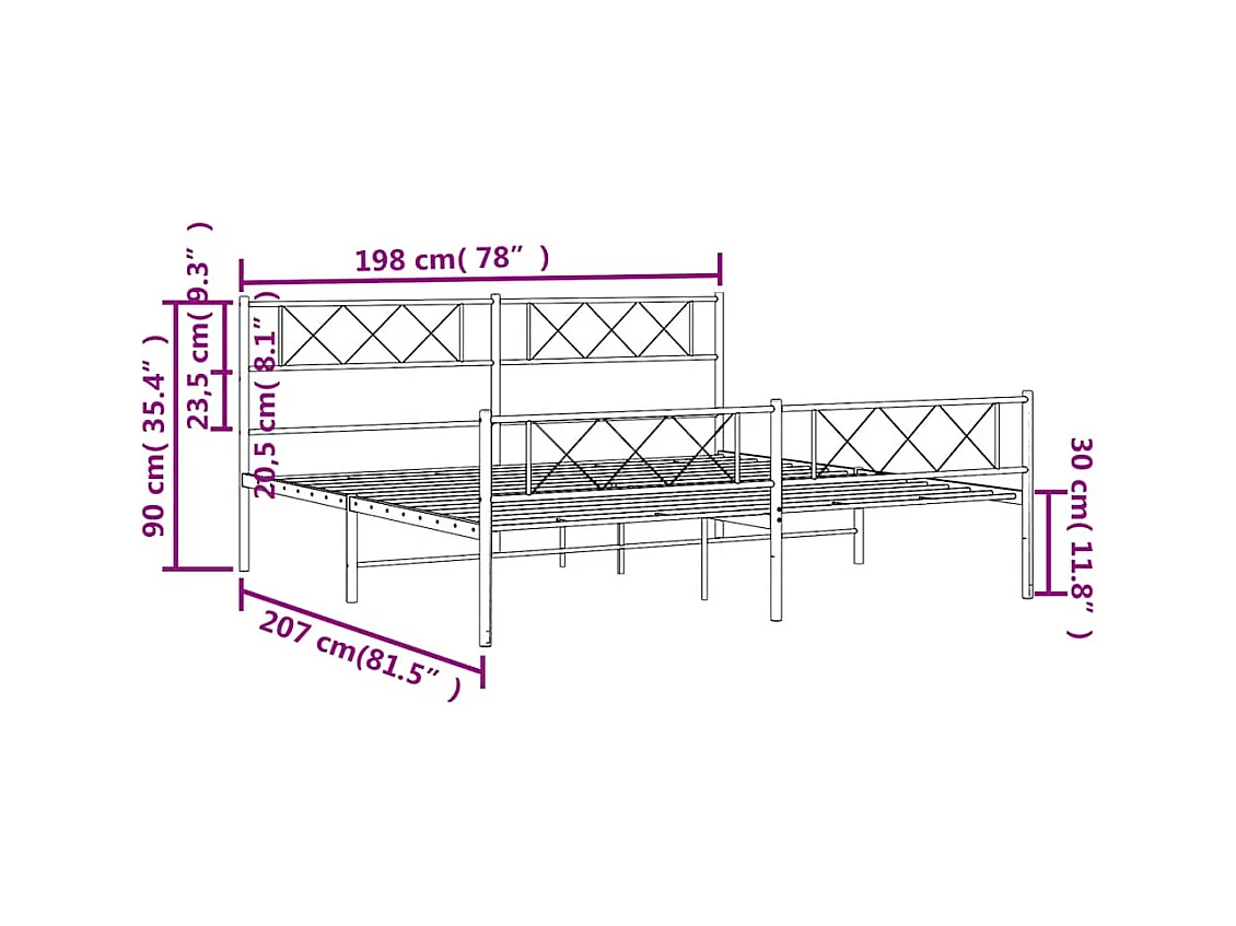 Bedframe met hoofd- en voeteneinde metaal zwart 193x203 cm