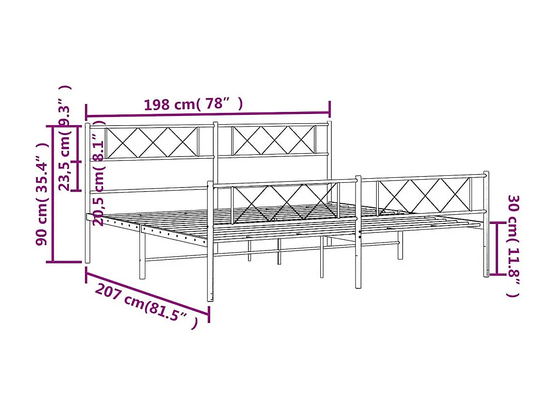 Bedframe met hoofd- en voeteneinde metaal zwart 193x203 cm