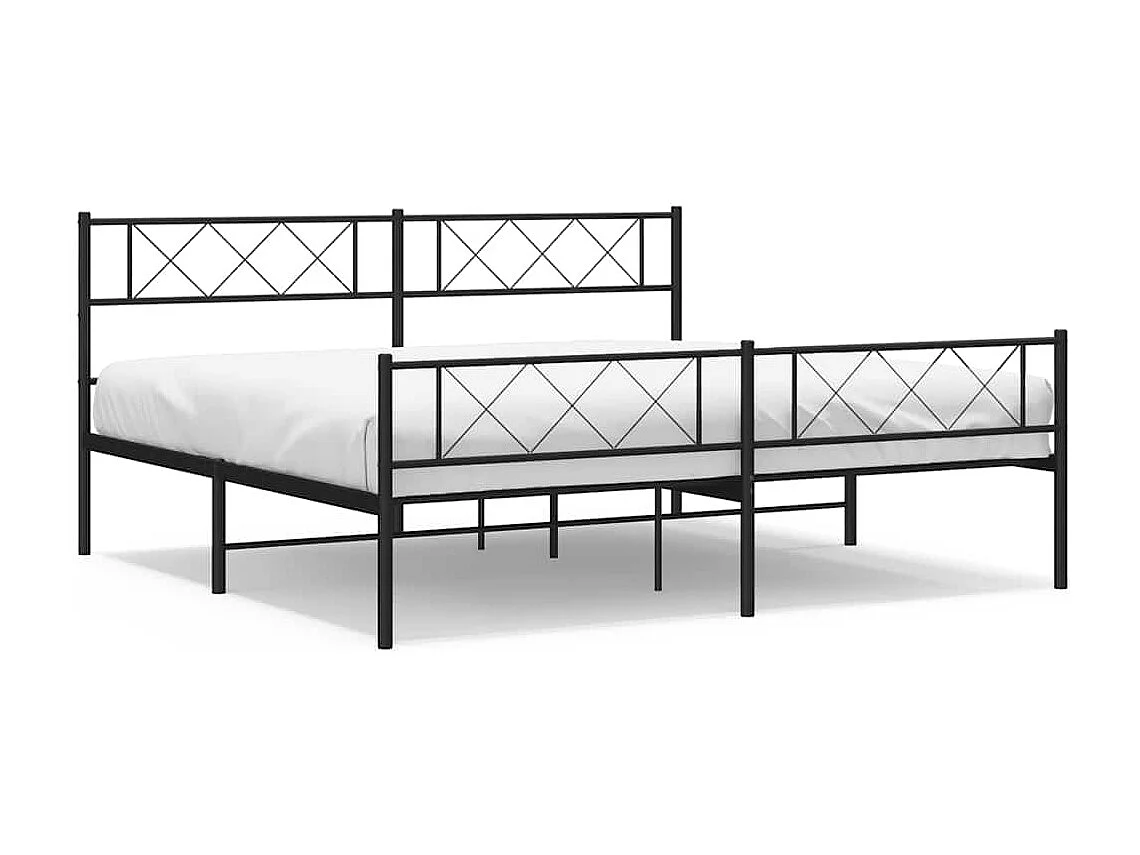 Cadre de lit métal sans matelas avec pied de lit noir 193x203cm