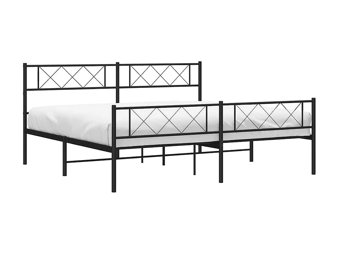Cadre de lit métal sans matelas avec pied de lit noir 193x203cm