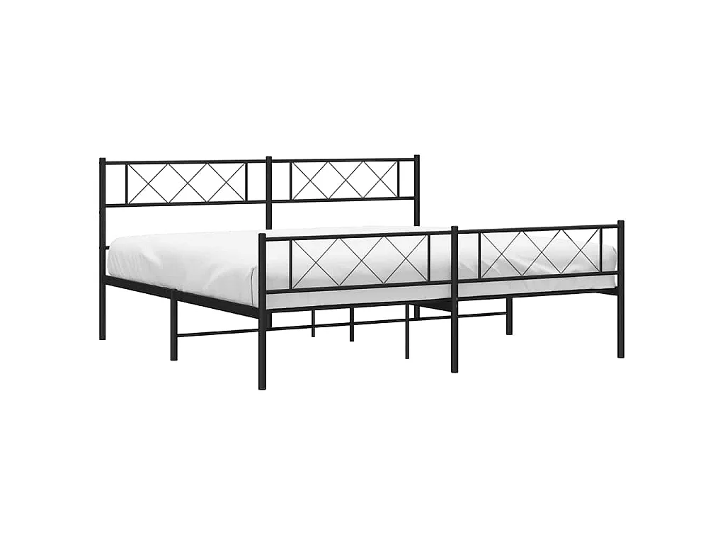 Cadre de lit métal sans matelas avec pied de lit noir 193x203cm