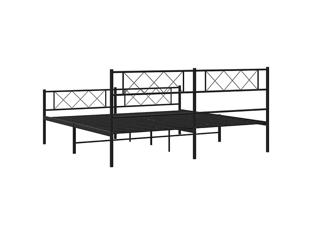 Cadre de lit métal sans matelas avec pied de lit noir 193x203cm