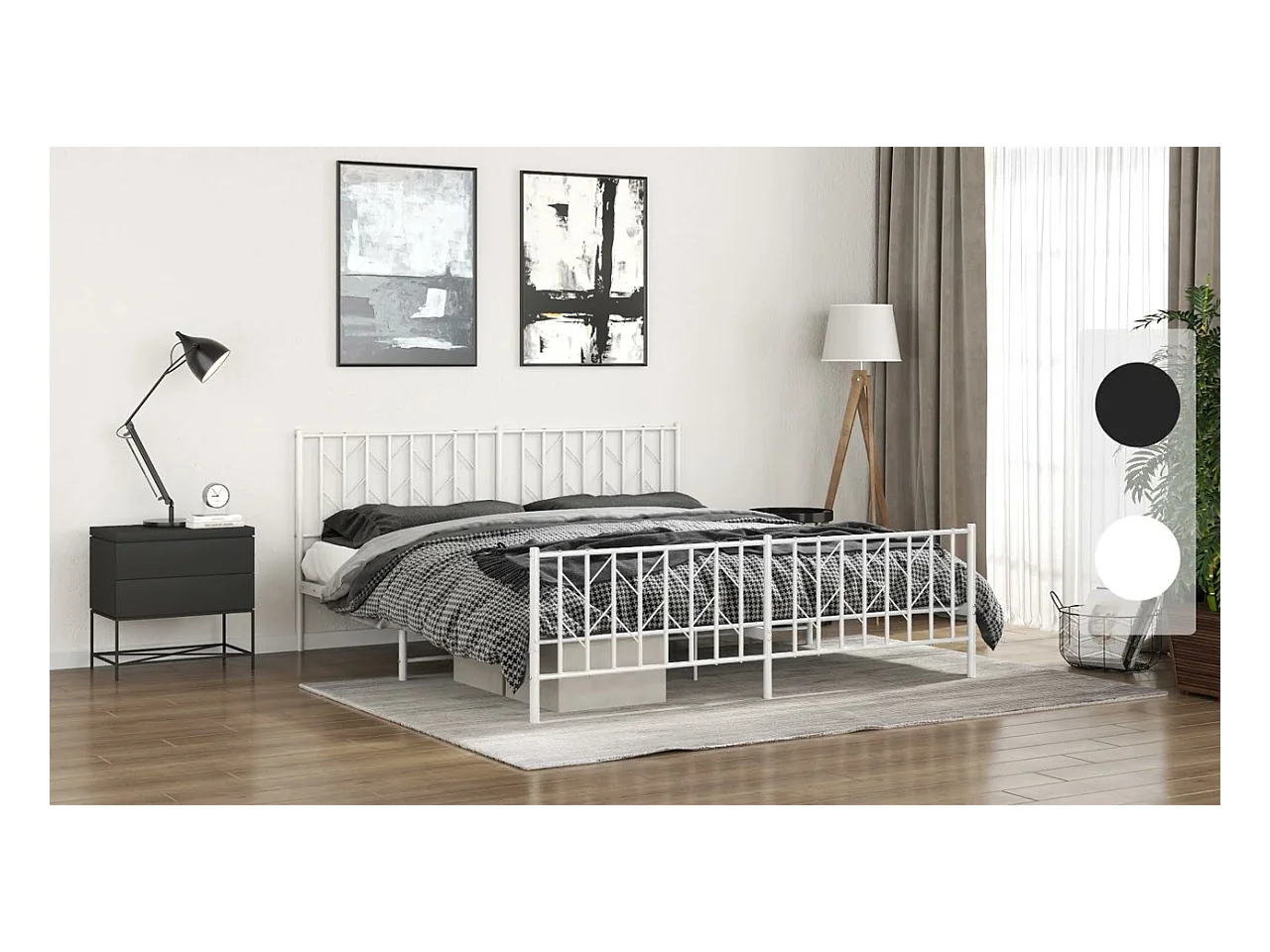 Cadre de lit métal sans matelas avec pied de lit noir 193x203cm