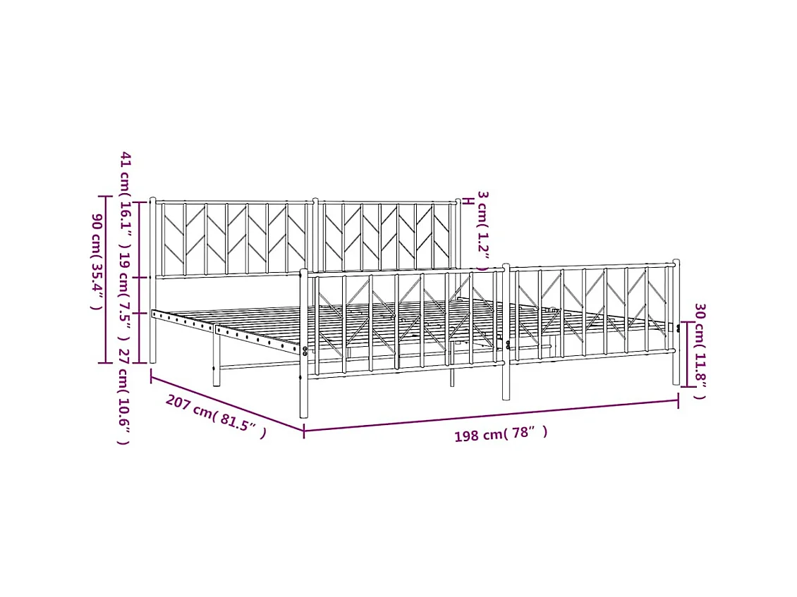 Bettgestell mit Kopf- und Fußteil Metall Schwarz 193x203 cm