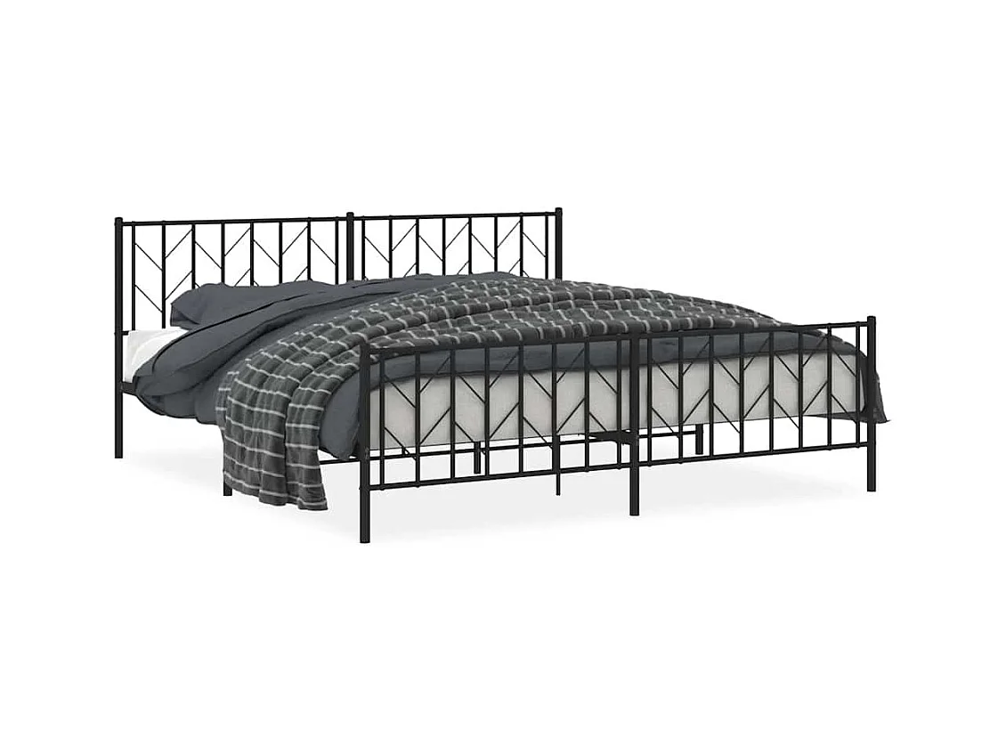 Cadre de lit métal sans matelas avec pied de lit noir 193x203cm